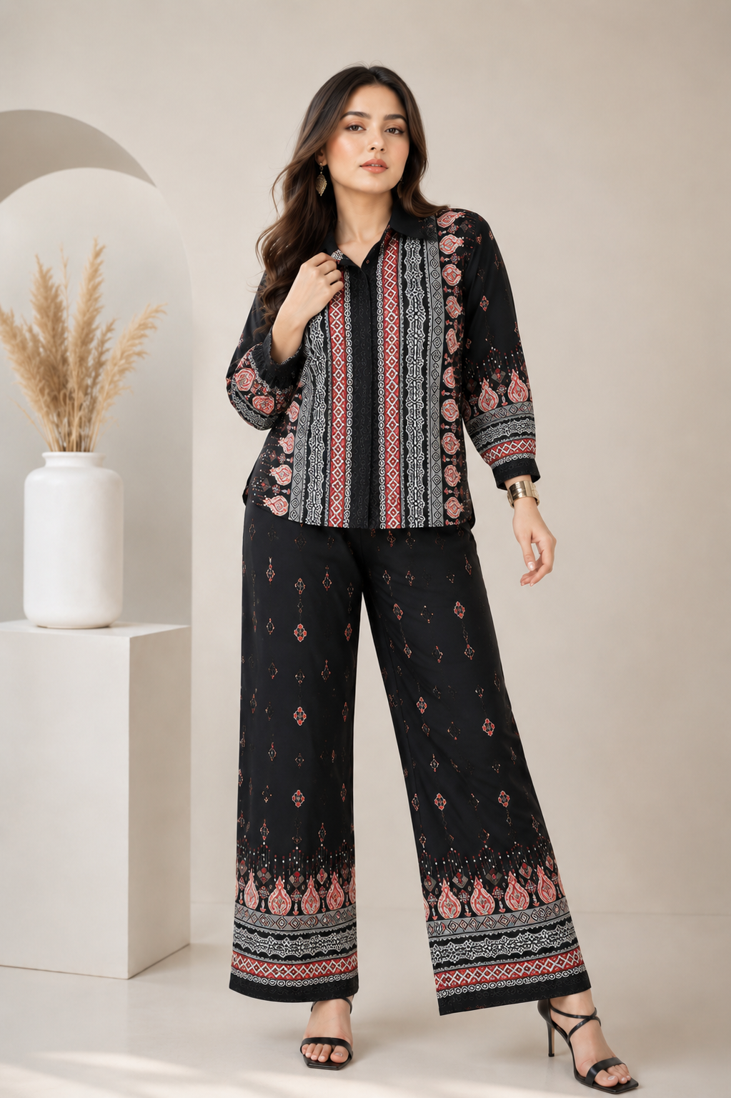 Stylish Black Reyon Co Ord Set