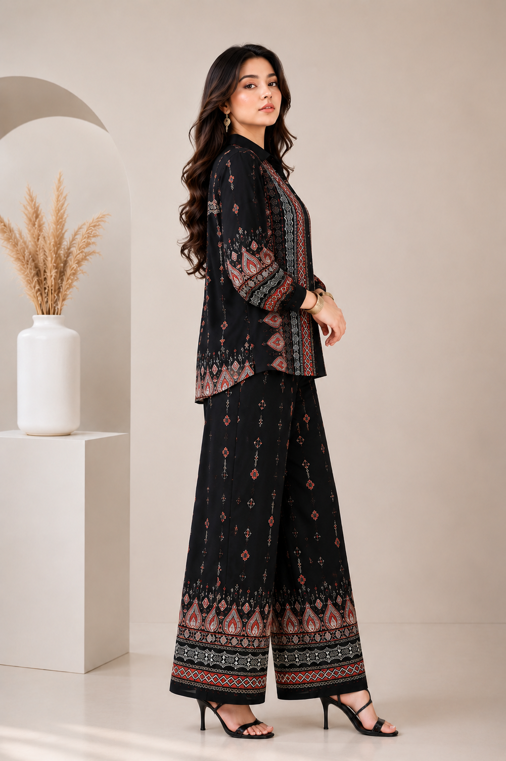 Stylish Black Reyon Co Ord Set