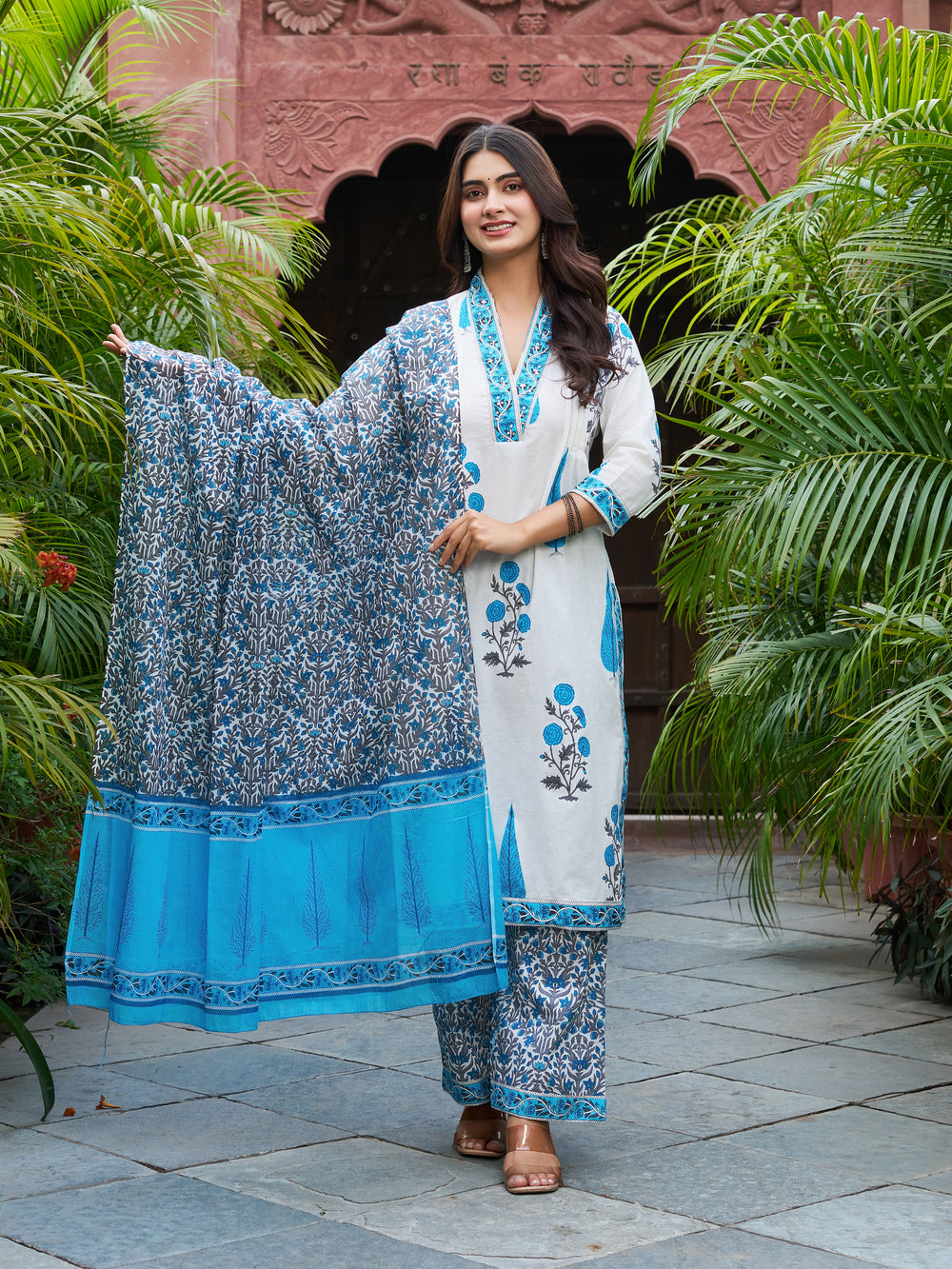 Floral Printed Kurta Set with Matching Dupatta
