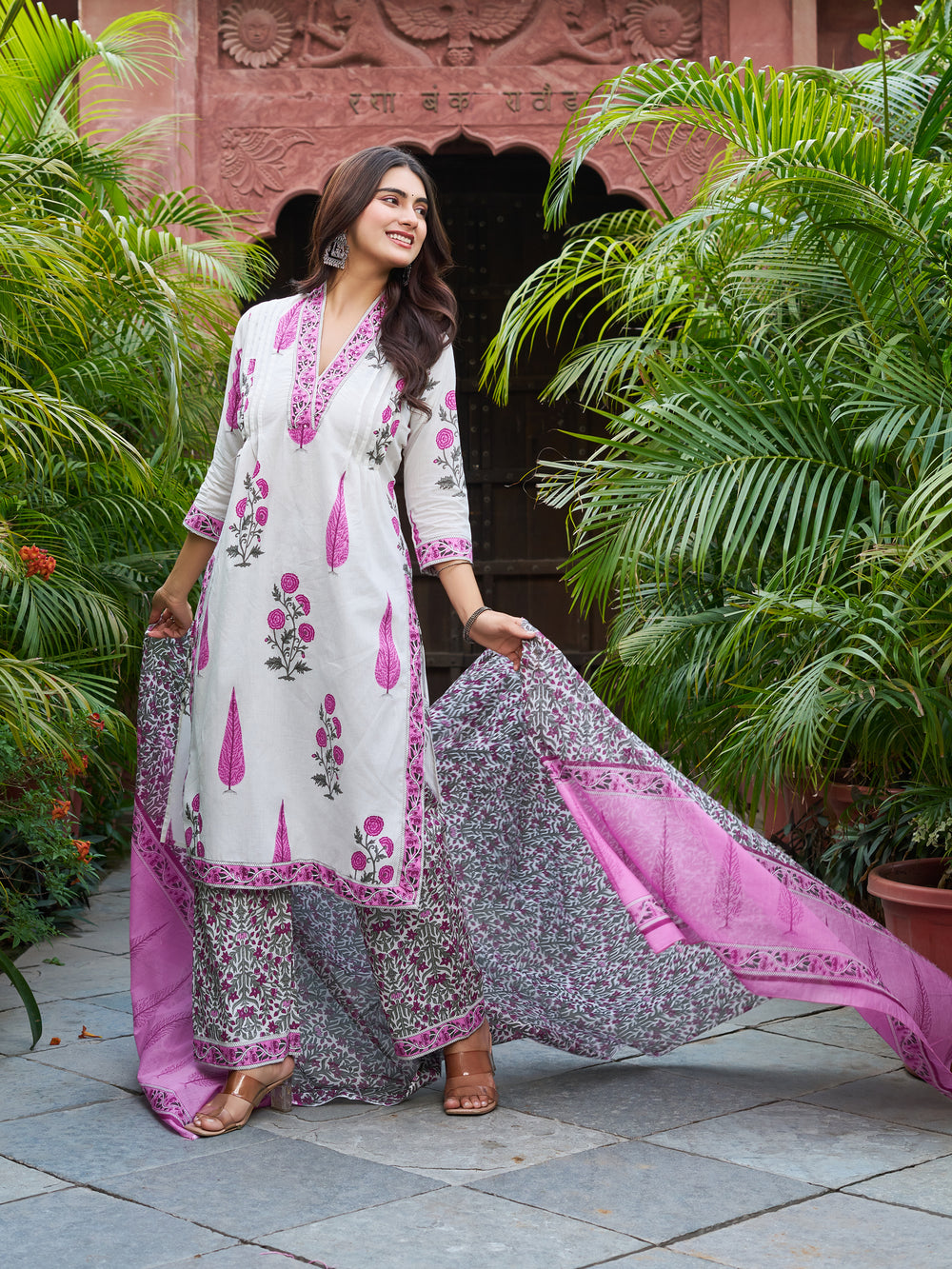 Floral Printed Kurta Set with Matching Dupatta