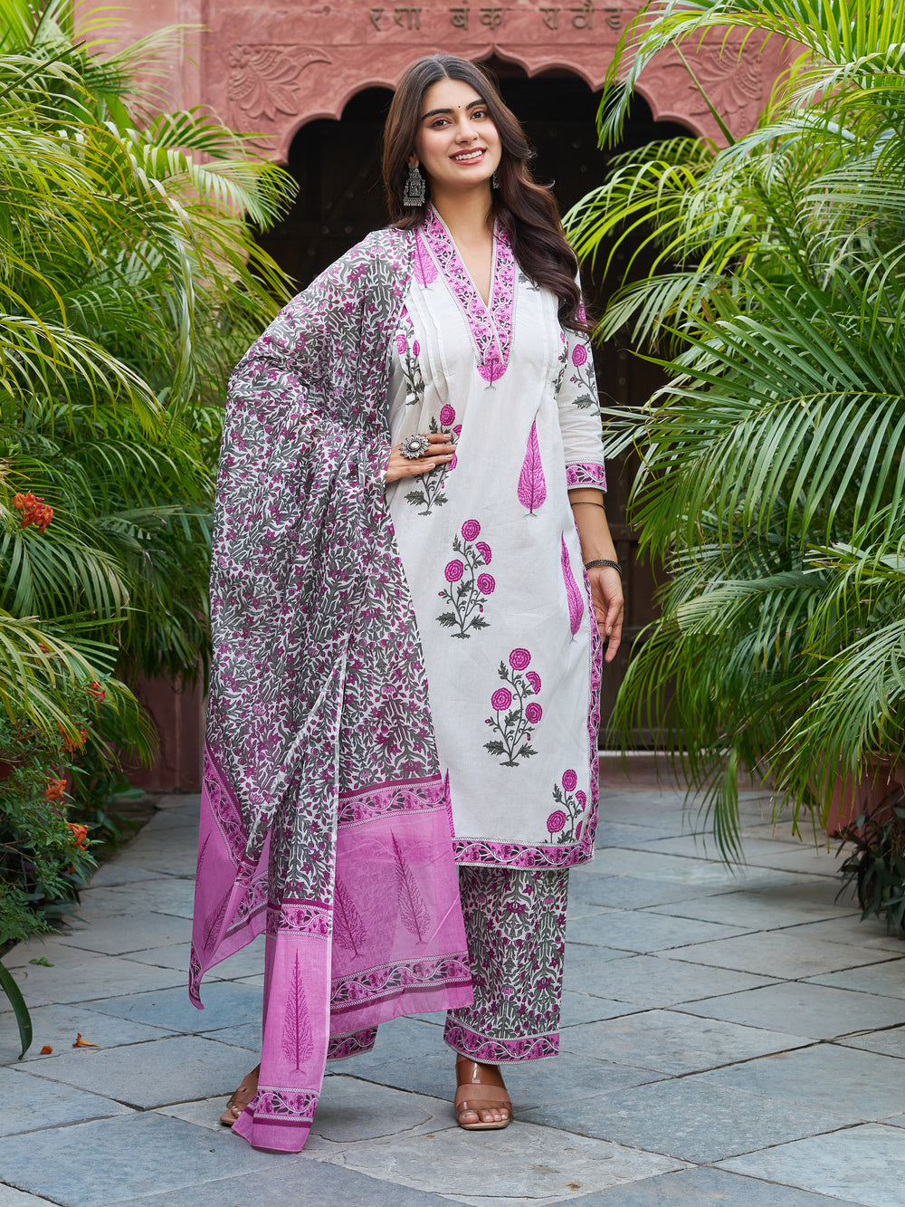 Floral Printed Kurta Set with Matching Dupatta