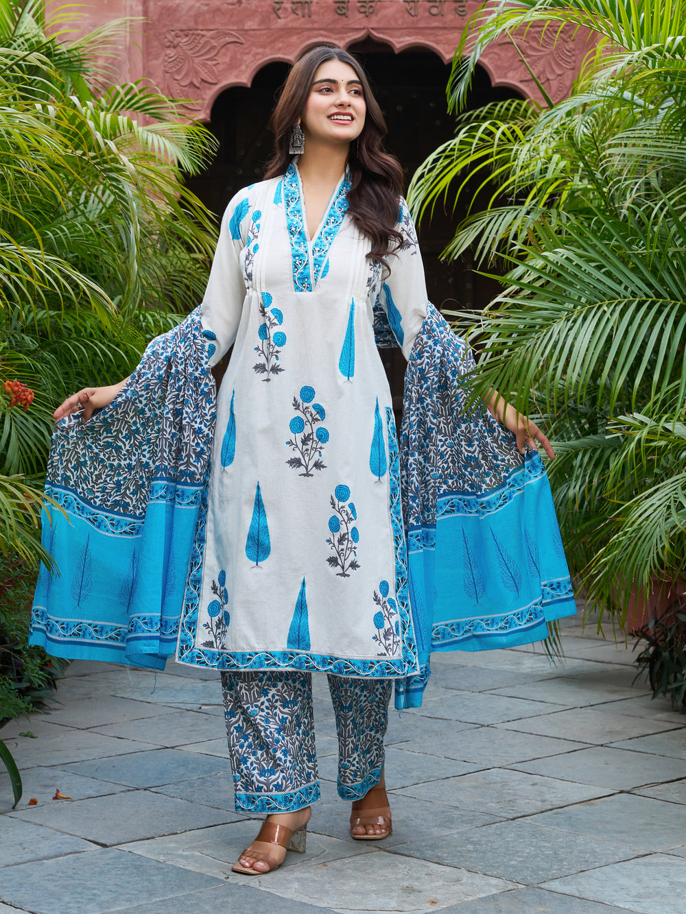 Floral Printed Kurta Set with Matching Dupatta