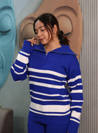 Woolen Knit Co-Ord Set with Striped High Neck Top