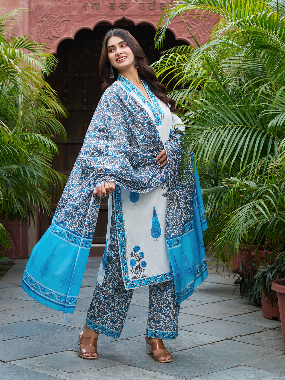Floral Printed Kurta Set with Matching Dupatta