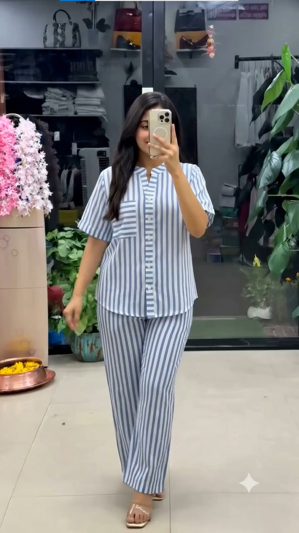Classic Blue Stripe Relax Fit Co-Ord Set