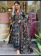 Women's Printed Cotton Anarkali Kurta & Pant With Dupatta Set