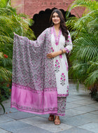 Floral Printed Kurta Set with Matching Dupatta
