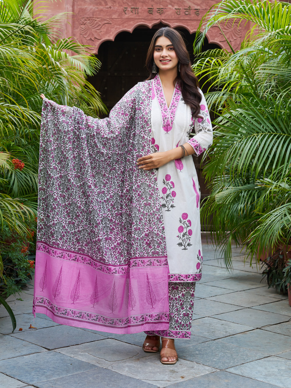 Floral Printed Kurta Set with Matching Dupatta