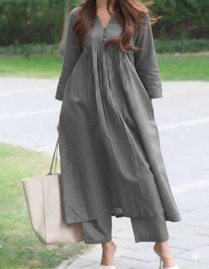 Cotton A-Line Kurta Set | Elegant Everyday Co-Ord