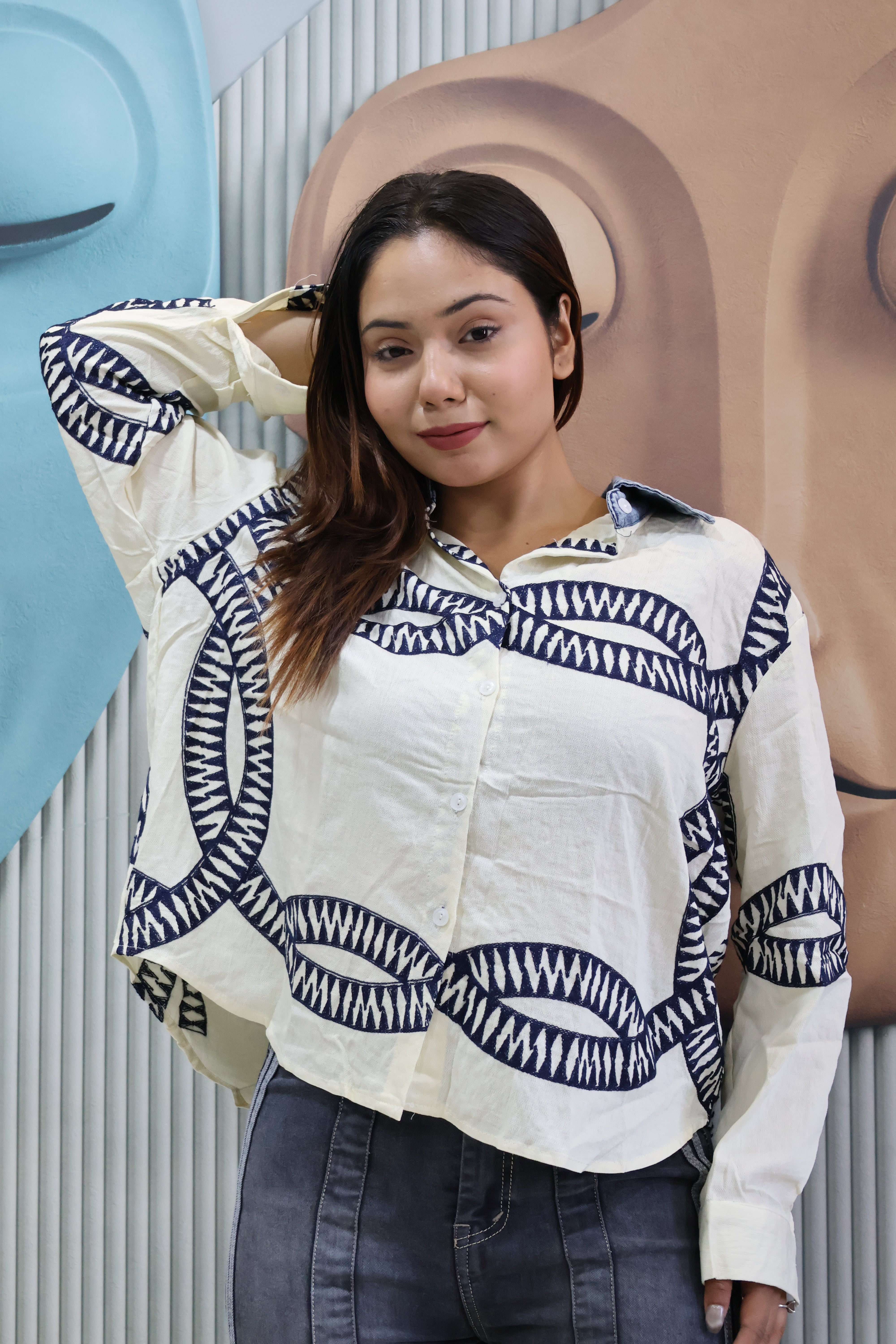 Designer Cotton Shirt with Handcrafted Work Detail
