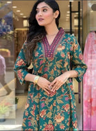 Women's Printed Cotton Anarkali Kurta & Pant With Dupatta Set