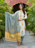 Floral Printed Kurta Set with Matching Dupatta