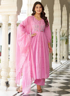 Elegant Embroidered Anarkali Kurta Set with Dupatta – Ivory, Lime Green & Blush Pink