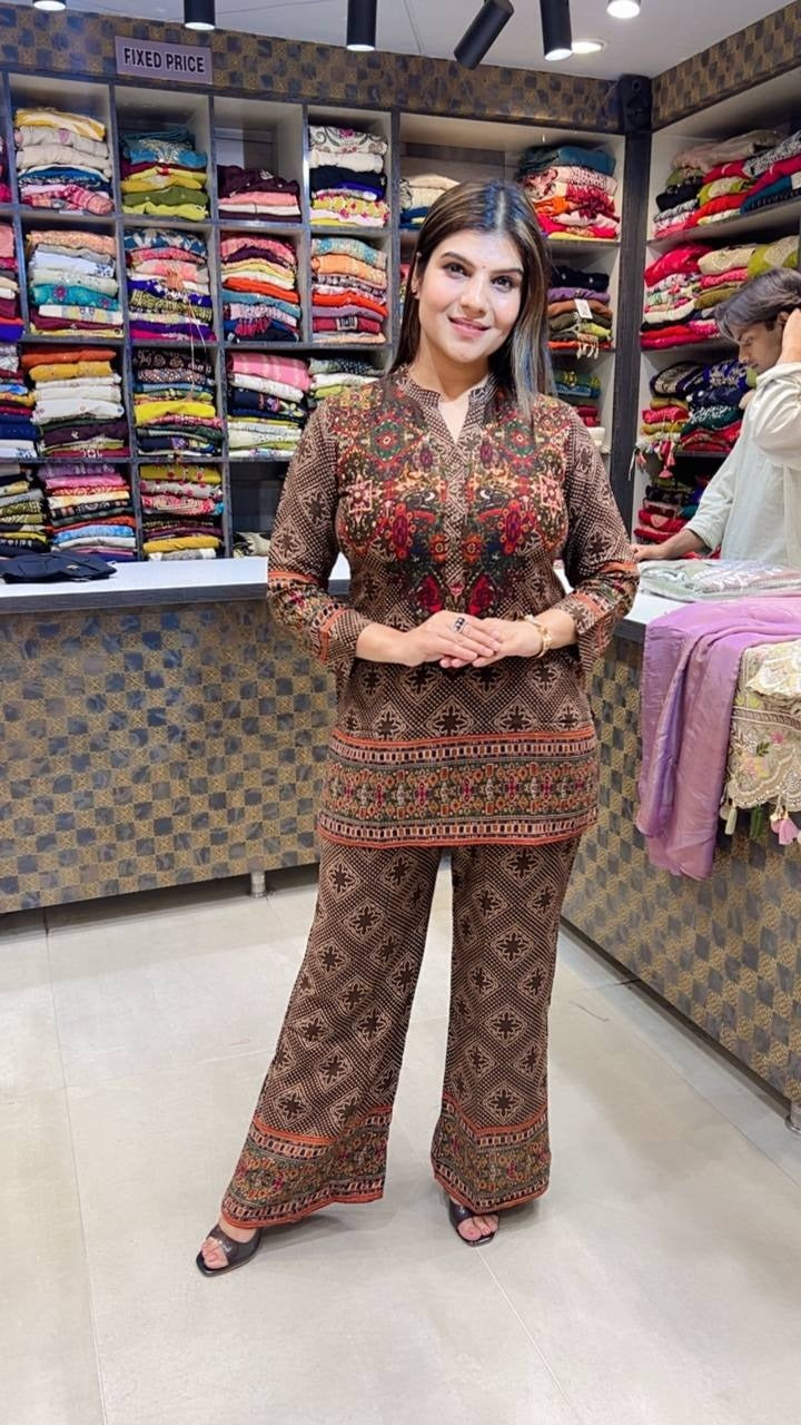 Brown Ethnic Printed Co-Ord Set