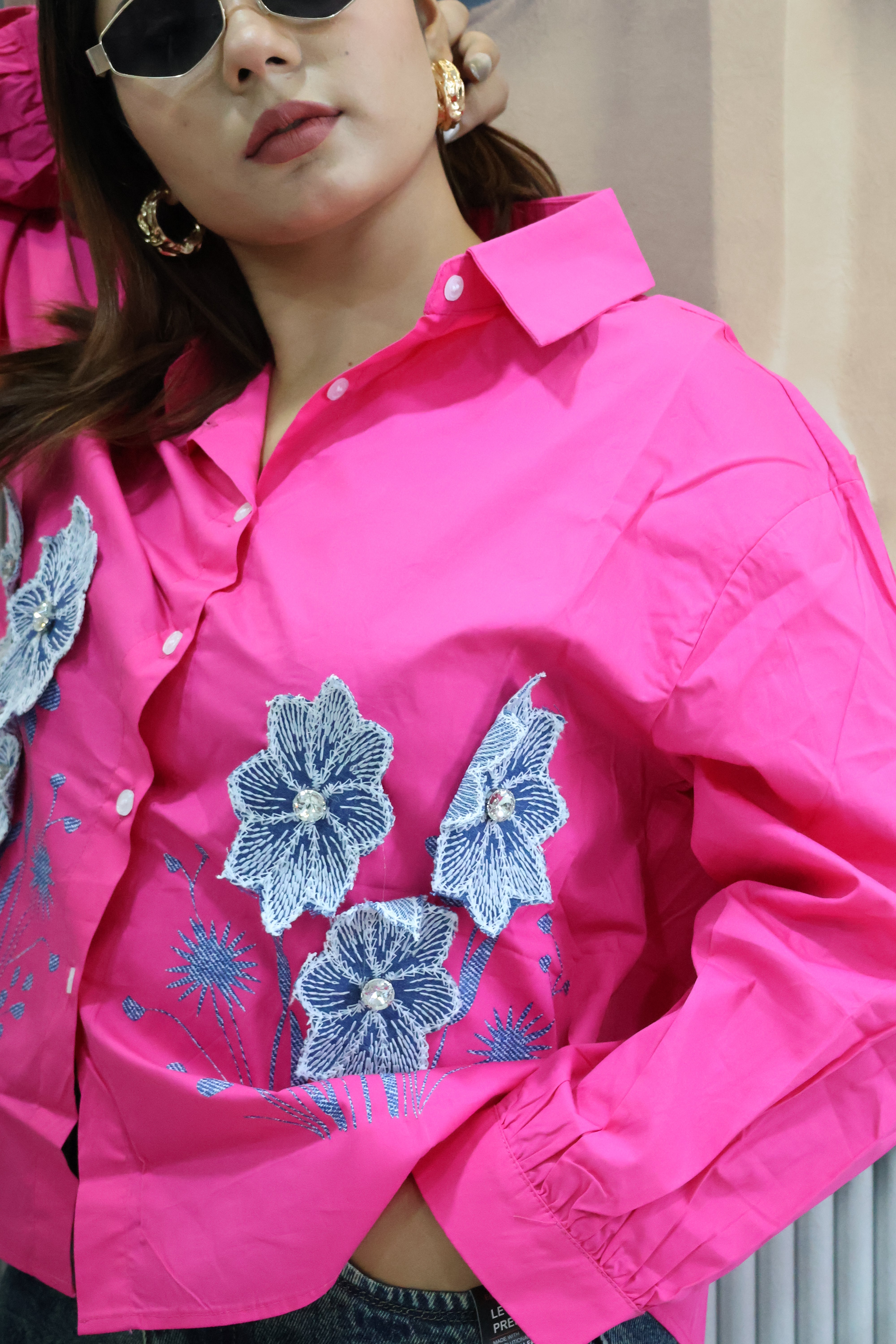 Patch Work Designer Shirt with Stone Detailing
