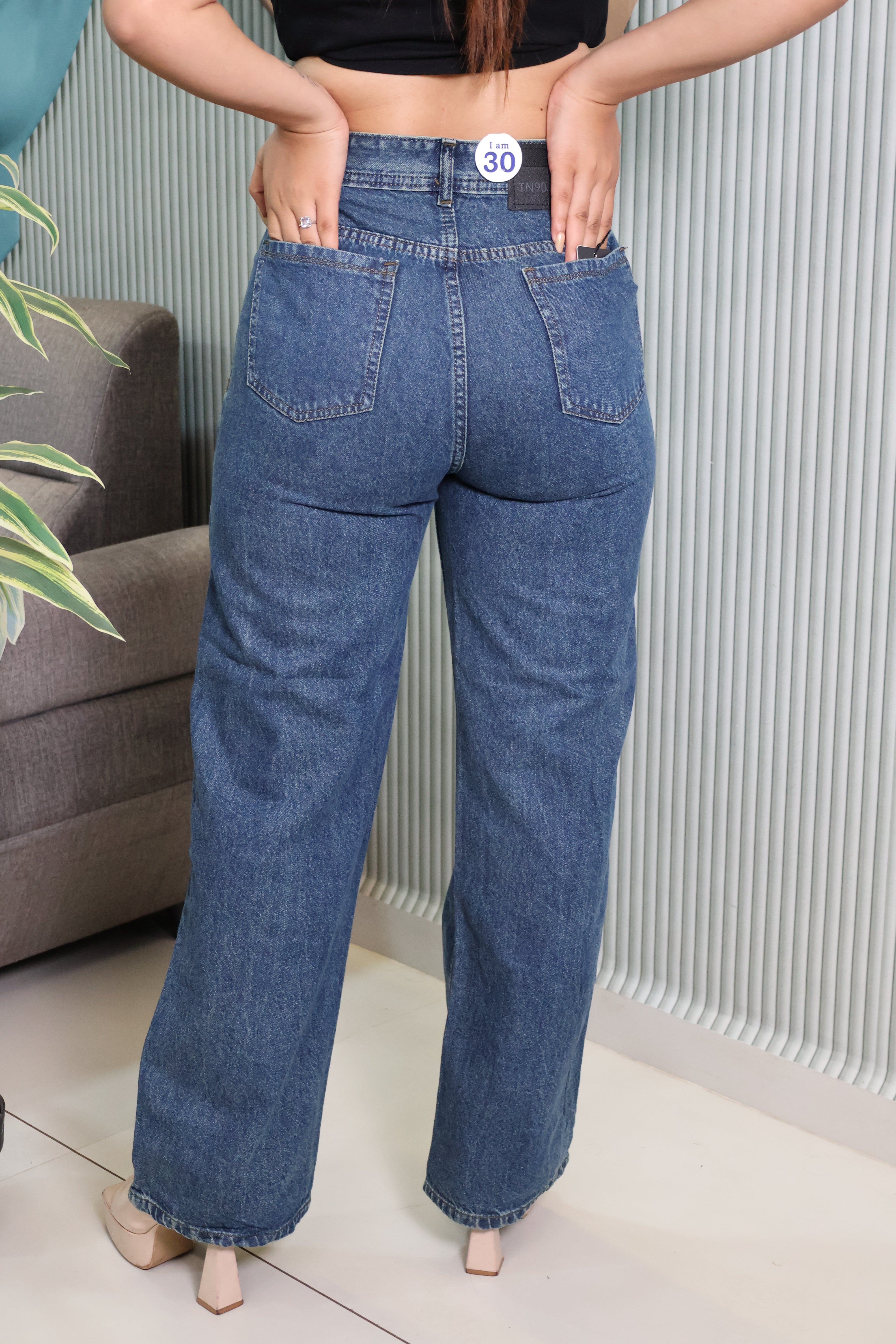Butterfly Embellished High-Waist Non-Stretch Denim Jeans for Women