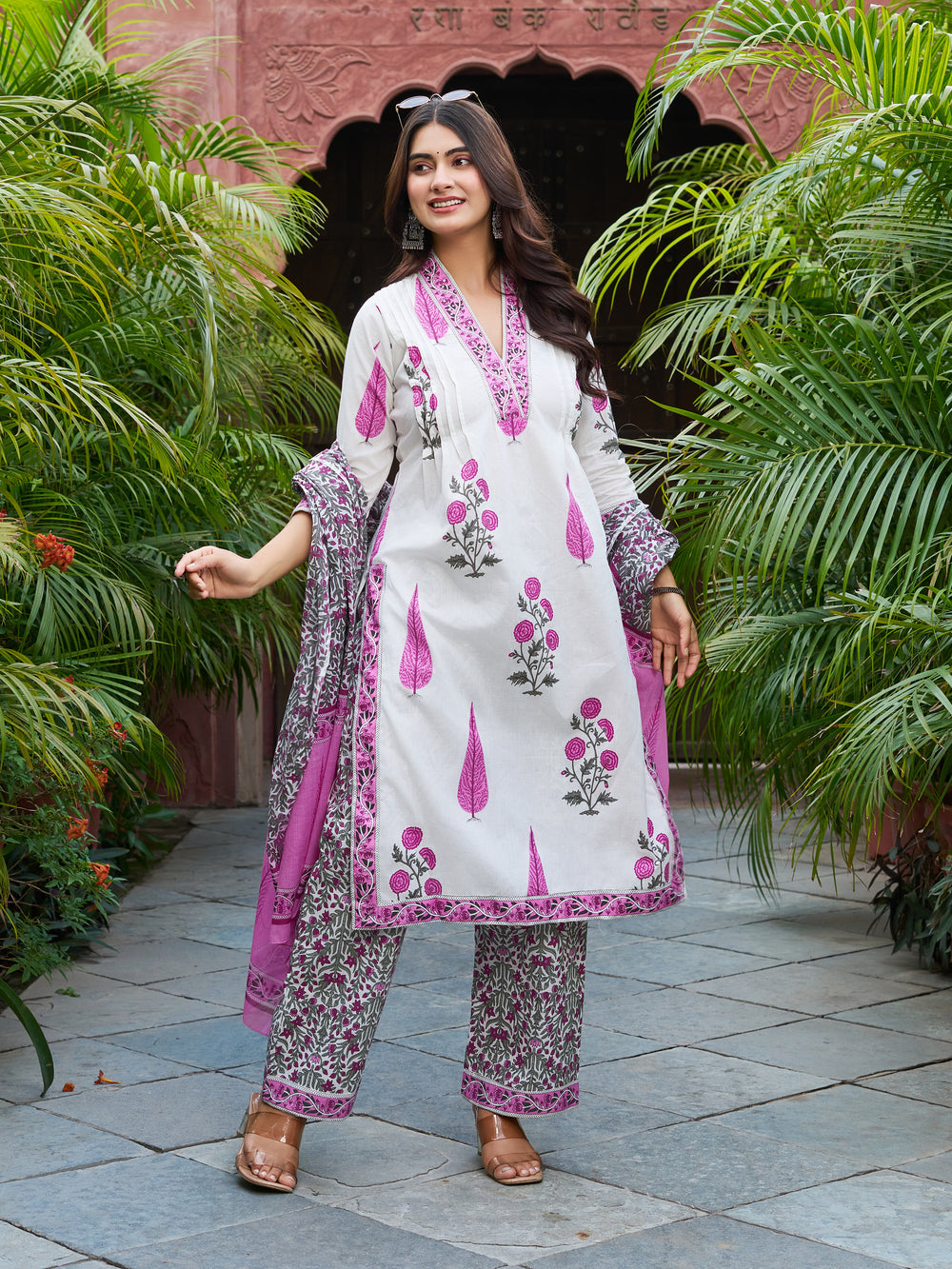 Floral Printed Kurta Set with Matching Dupatta