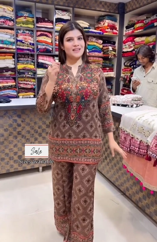 Brown Ethnic Printed Co-Ord Set