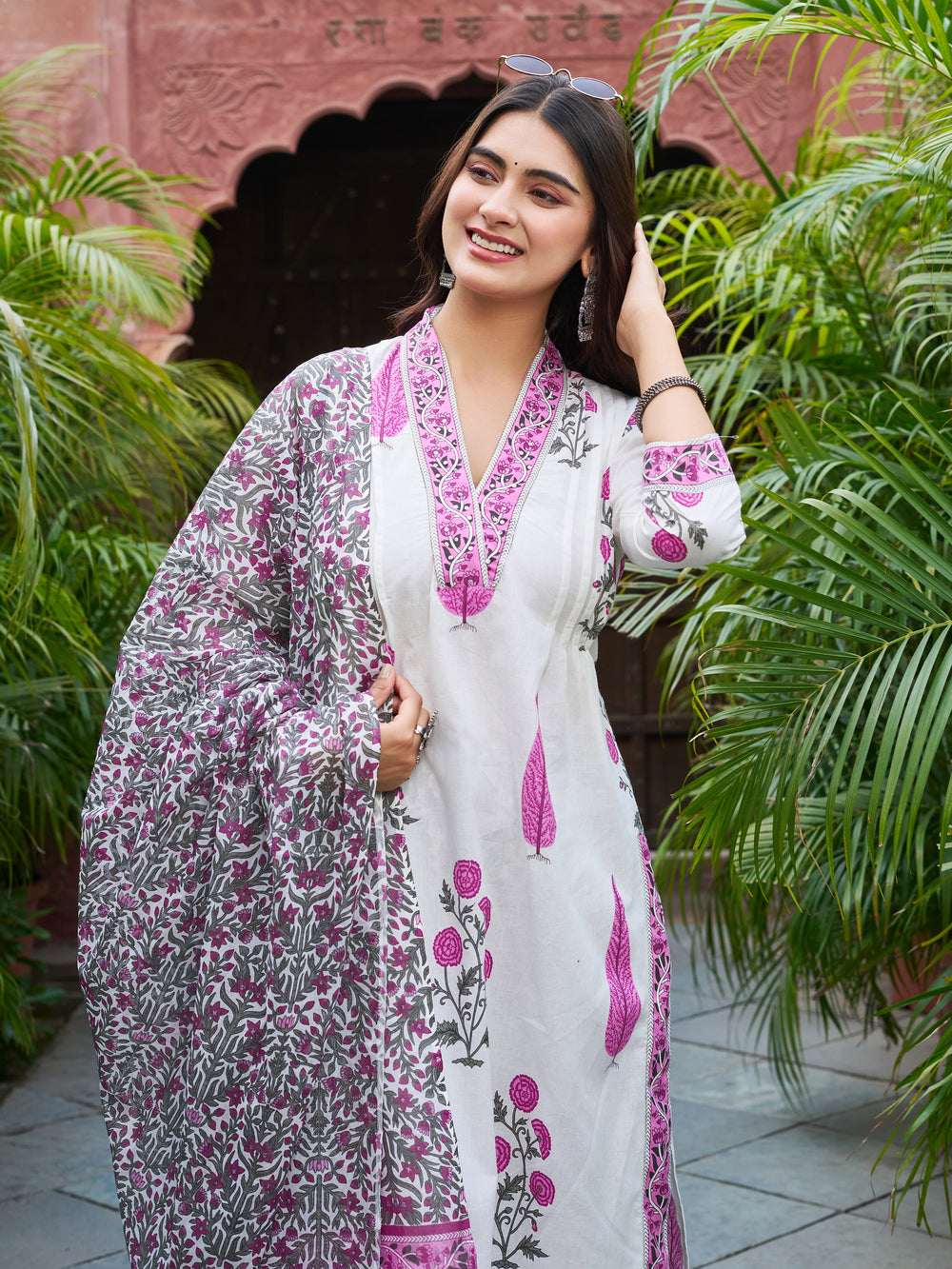 Floral Printed Kurta Set with Matching Dupatta