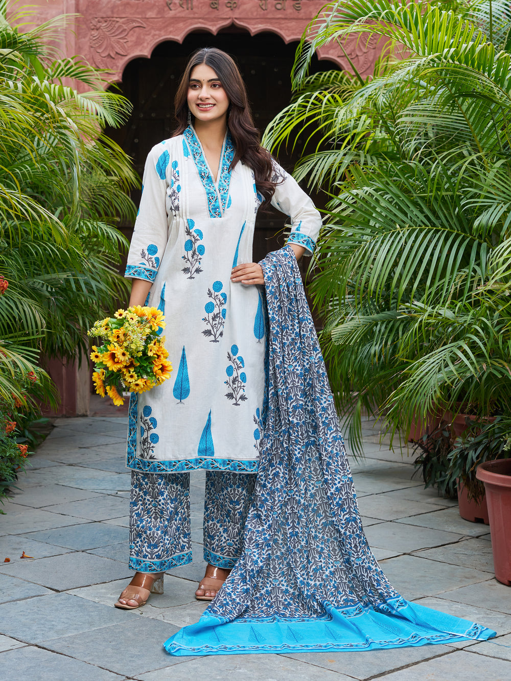 Floral Printed Kurta Set with Matching Dupatta